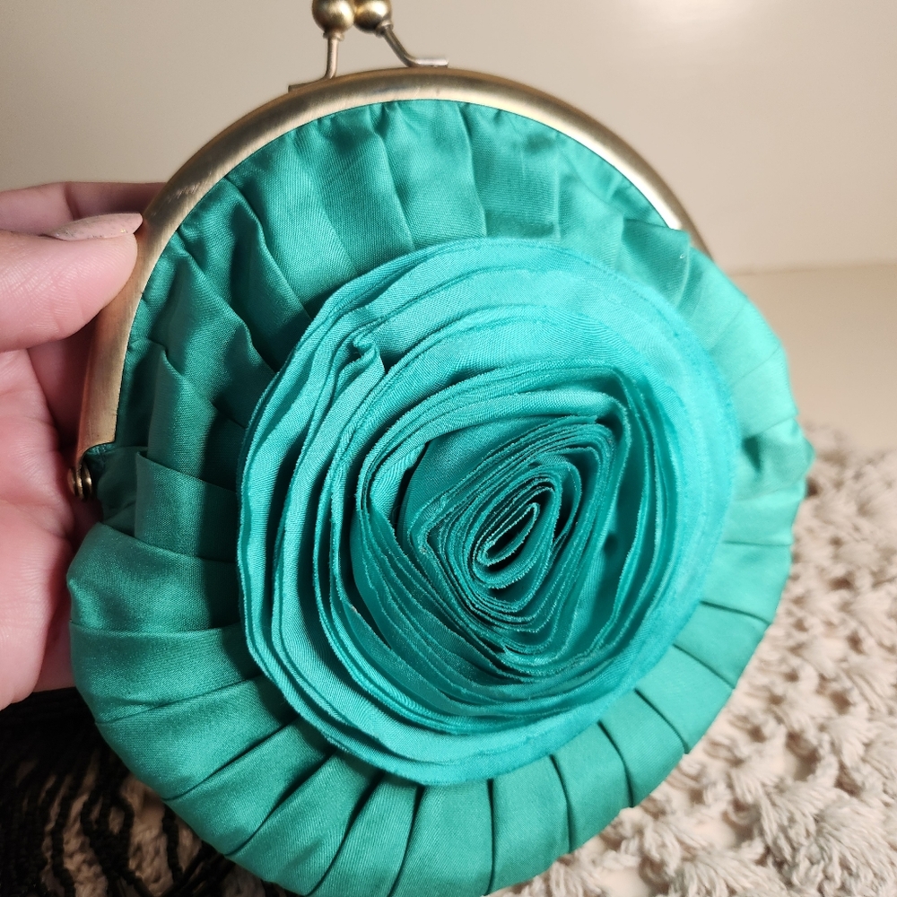 Flower Teal Clutch with Button Design